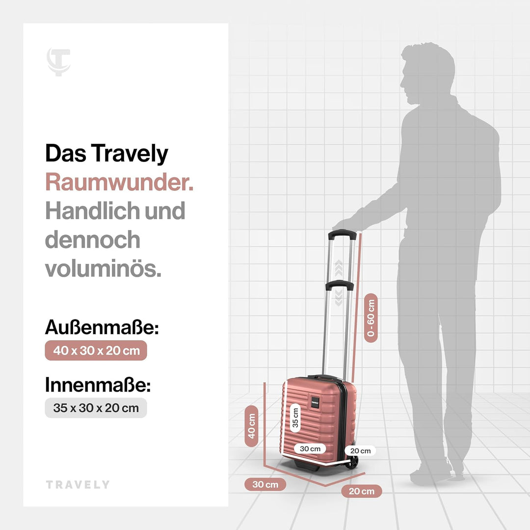 Travely Premium Handgepäck Koffer 40x30x20cm - passend für Ryanair, Lufthansa, Eurowings und co. I 2