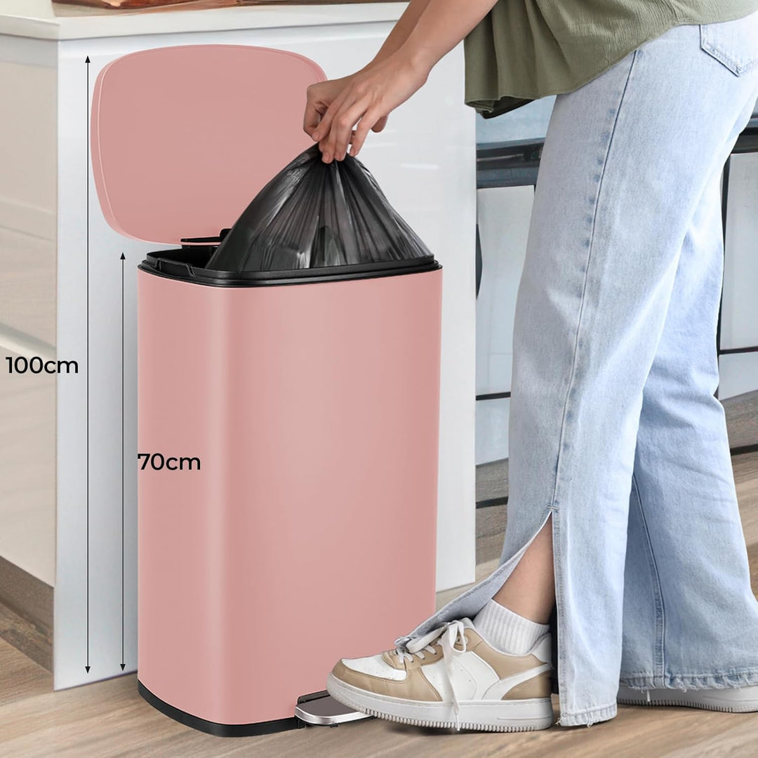 LIFERUN Mülleimer 50l aus Edelstahl, Abfalleimer mit Deckel, Soft-Close Tretmülleimer, Grosser Trete