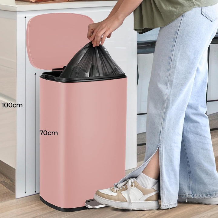 LIFERUN Mülleimer 50l aus Edelstahl, Abfalleimer mit Deckel, Soft-Close Tretmülleimer, Grosser Trete