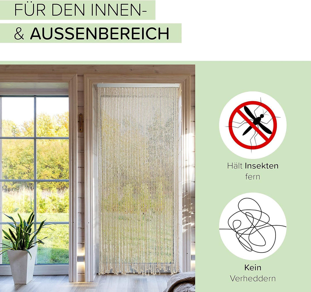 Kobolo Seilvorhang Türvorhang MARITIM 54 Stränge Dekovorhang - 90 x185/195 cm - Beige
