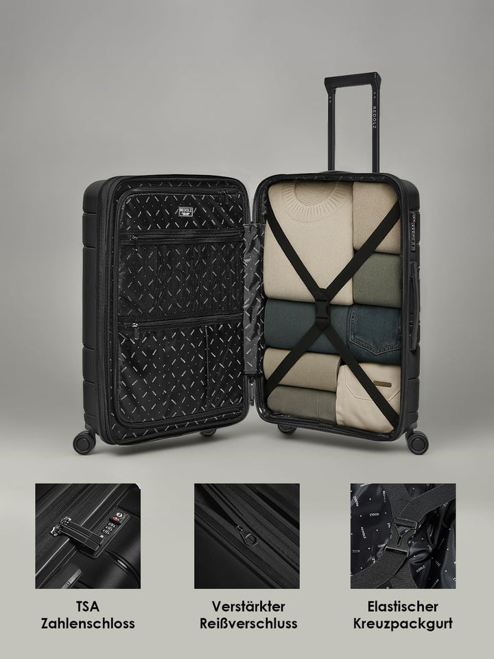 REDOLZ Hartschalen Check-in Koffer | Mittelgrosser M Trolley 46 x 28 x 66 cm mit Dehnfalte aus hochw