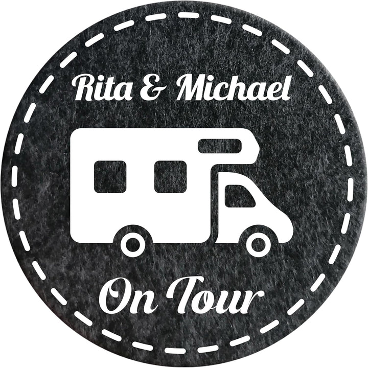 4 Filz Untersetzer Camping personalisiert mit Wunschtext und Motiv, Geschenk für Camper, Wohnwagen D