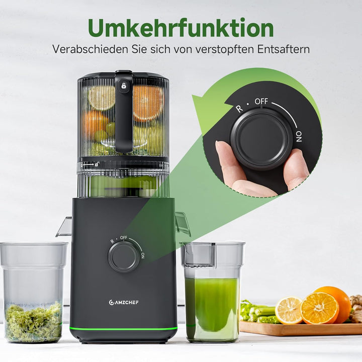 AMZCHEF Entsafter Slow Juicer 155mm XXL Einfüllöffnung - 2,5L Saftpresse Elektrisch für ganzes Obst