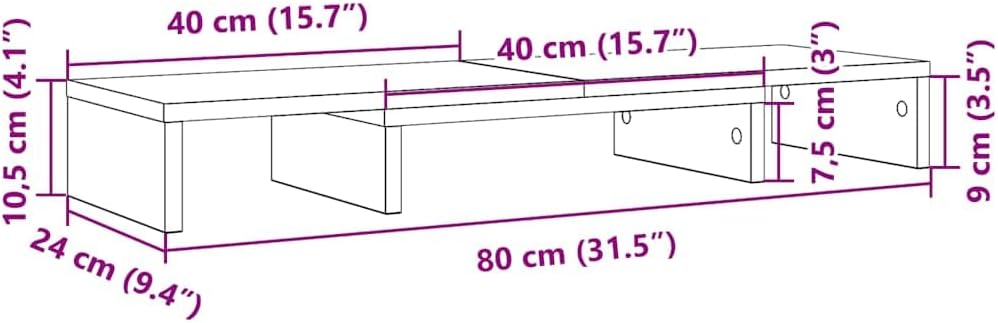 vidaXL Monitorständer Verstellbar Schwarz Eichen-Optik 80x24x10,5 cm, Erhöhung Monitor, Ständer für