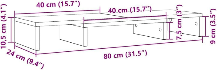 vidaXL Monitorständer Verstellbar Schwarz Eichen-Optik 80x24x10,5 cm, Erhöhung Monitor, Ständer für