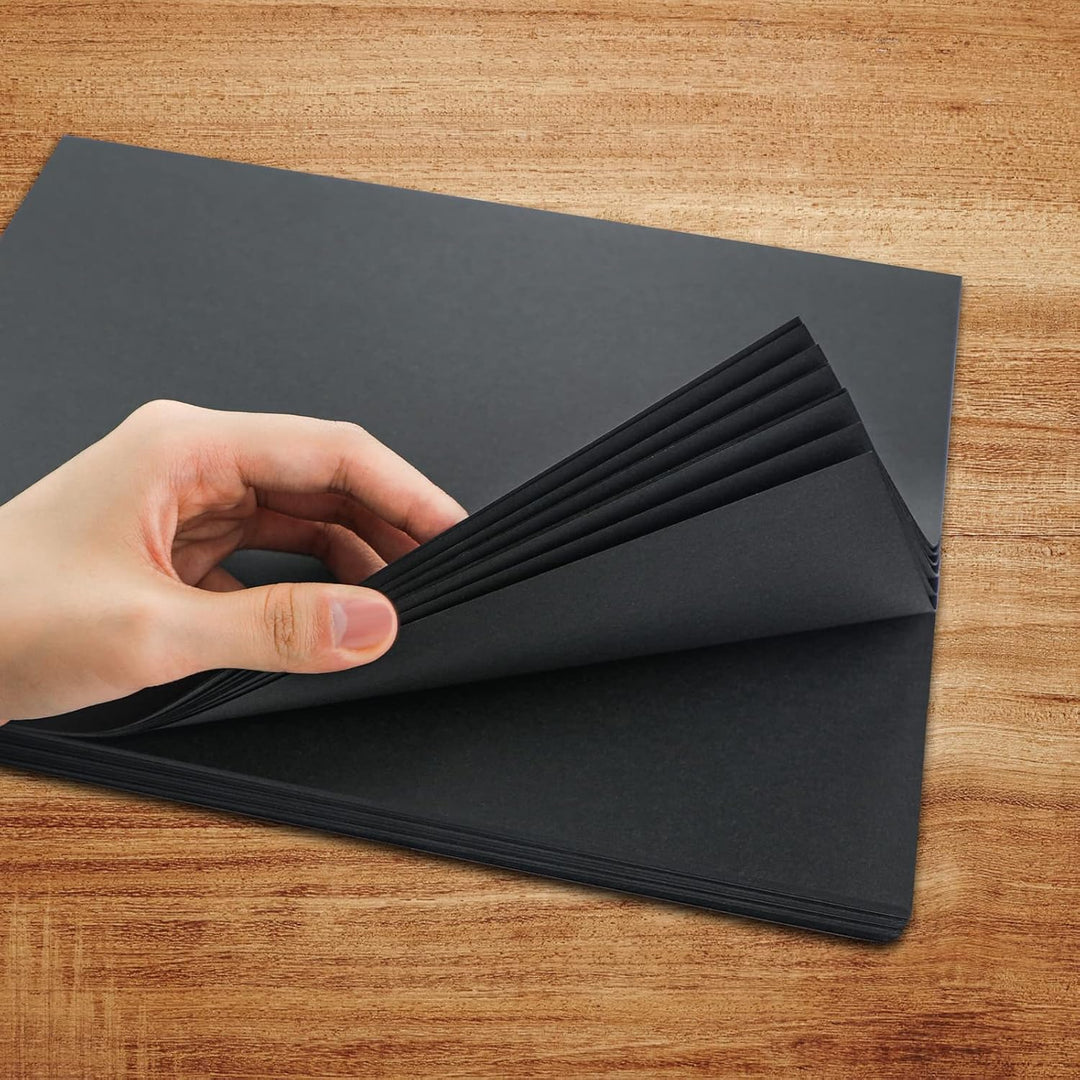 200 x Tonpapier Schwarz A4 120g, Schwarzes Bastelpapier zum Basteln & Malen & Drucken, Schwarz