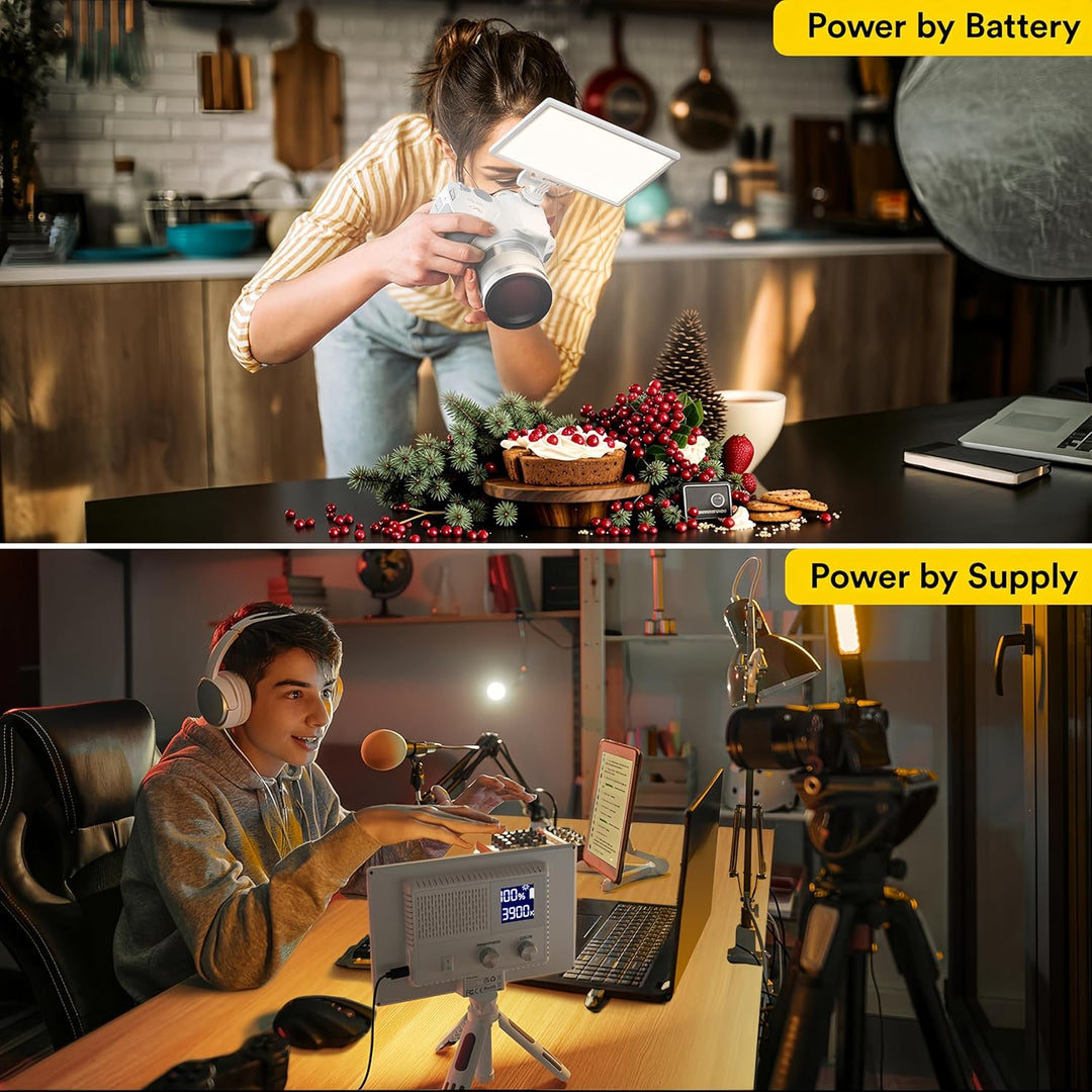 RALENO LED Kamera Video Licht, Eingebauter Wiederaufladbare Batterien 3200K-5600K Dimmbarer Zweifarb