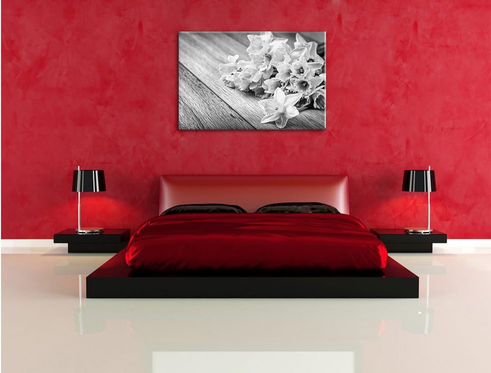 Pixxprint Bündel gelber Narzissen Kunst B&W als Leinwandbild/Grösse: 100x70 cm/Wandbild/Kunstdruck/f