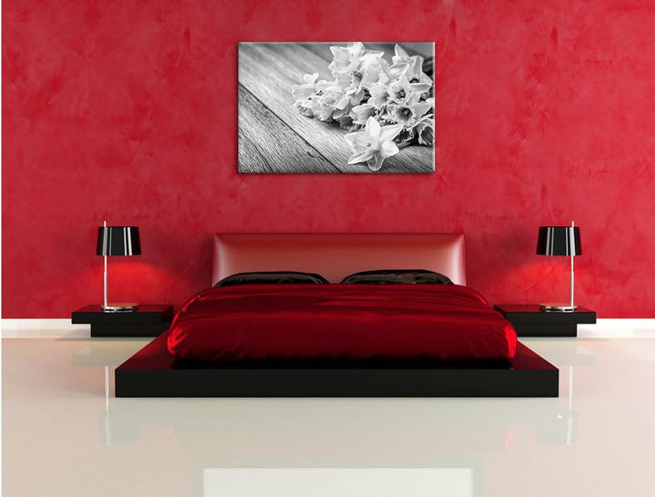 Pixxprint Bündel gelber Narzissen Kunst B&W als Leinwandbild/Grösse: 100x70 cm/Wandbild/Kunstdruck/f