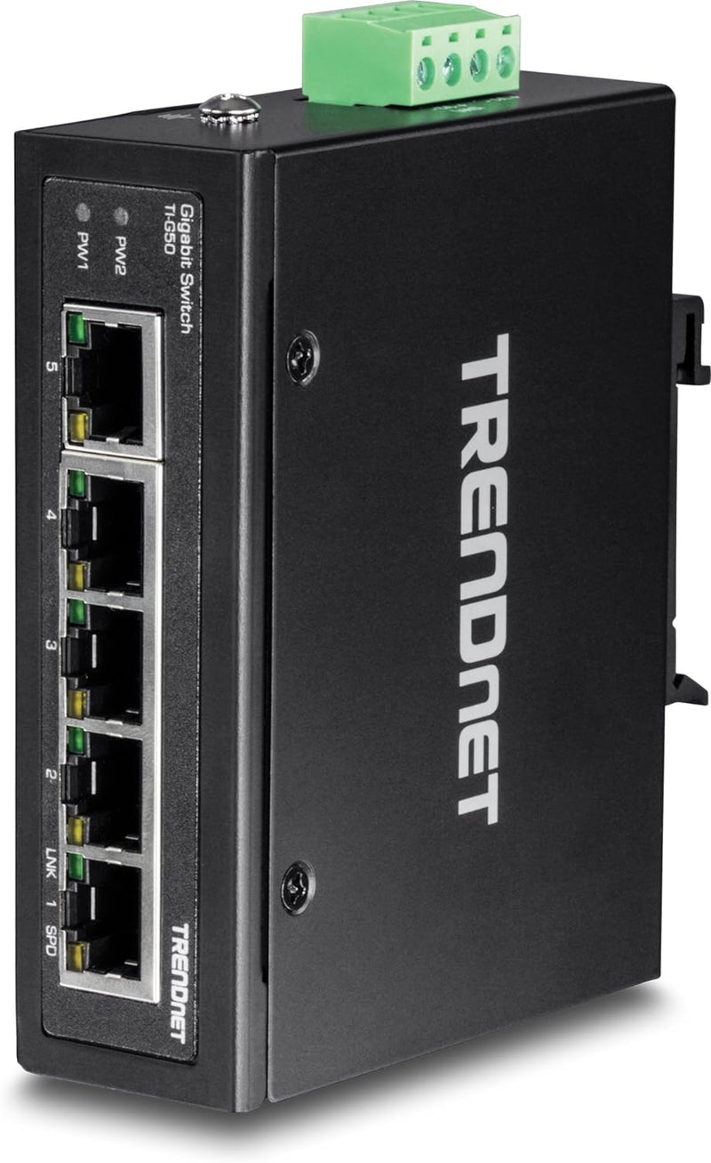 TRENDnet TI-G50 5-Port gehärteter industrieller Gigabit-DIN-Schienen-Switch, 10-Gbit / s-Schaltkapaz