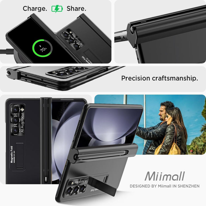 Miimall Kompatibel mit Samsung Galaxy Z Fold 5 Hülle mit S Pen+Displayschutz+Kameraschutz, [Scharnie