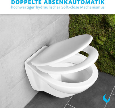 Bullseat® Toilettendeckel mit Absenkautomatik Abnehmbar weiss WC Sitz, Klodeckel Softclose, Klobrill