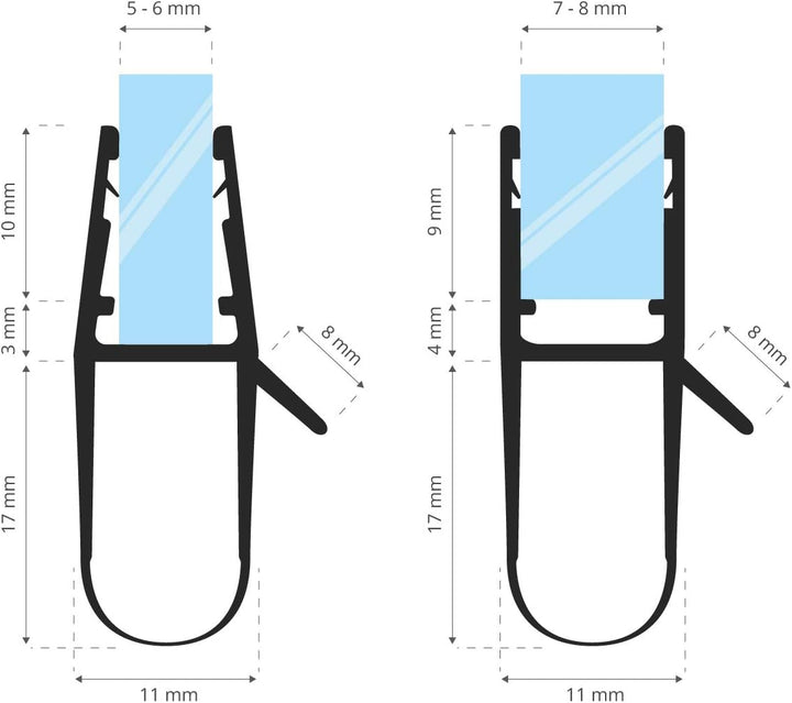 STEIGNER Duschdichtung, 140cm, Glasstärke 5/6/ 7/8 mm, Vorgebogene PVC Ersatzdichtung für Runddusche