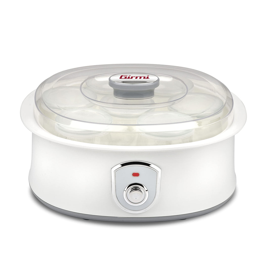 Girmi YG03 Joghurtbereiter, Betriebstemperatur 42–50°C, 7 Glasbehälter à 180ml, Transparenter Deckel