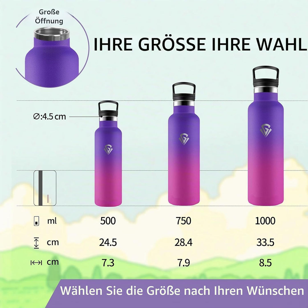 Thermosflasche, 500ML BPA-Frei, Trinkflasche Edelstahl, Auslaufsichere Isolierflasche Doppelwandig,