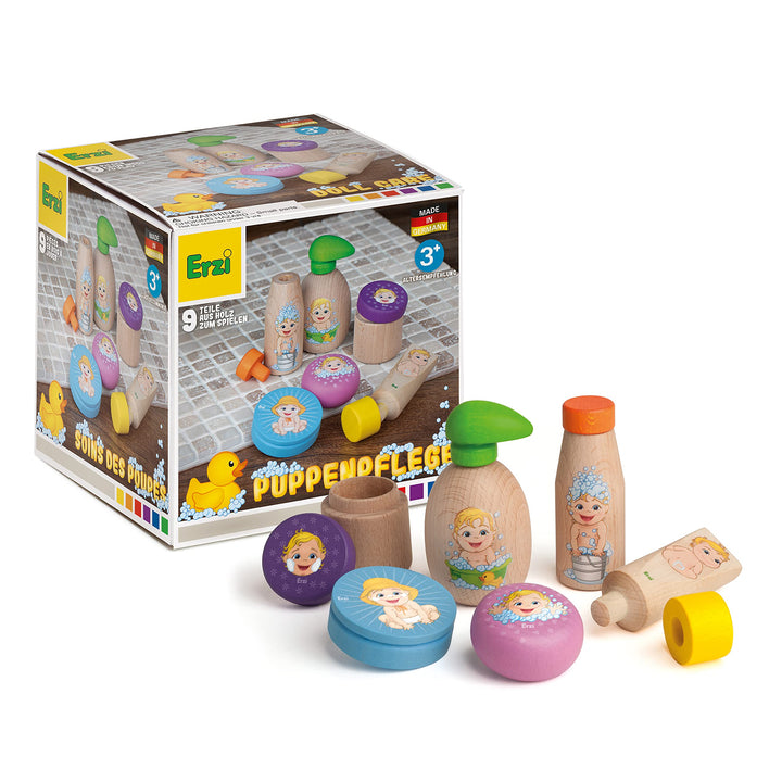 Erzi 21505 Sortierung Puppenpflege aus Holz, Kaufladenartikel für Kinder, Rollenspiele