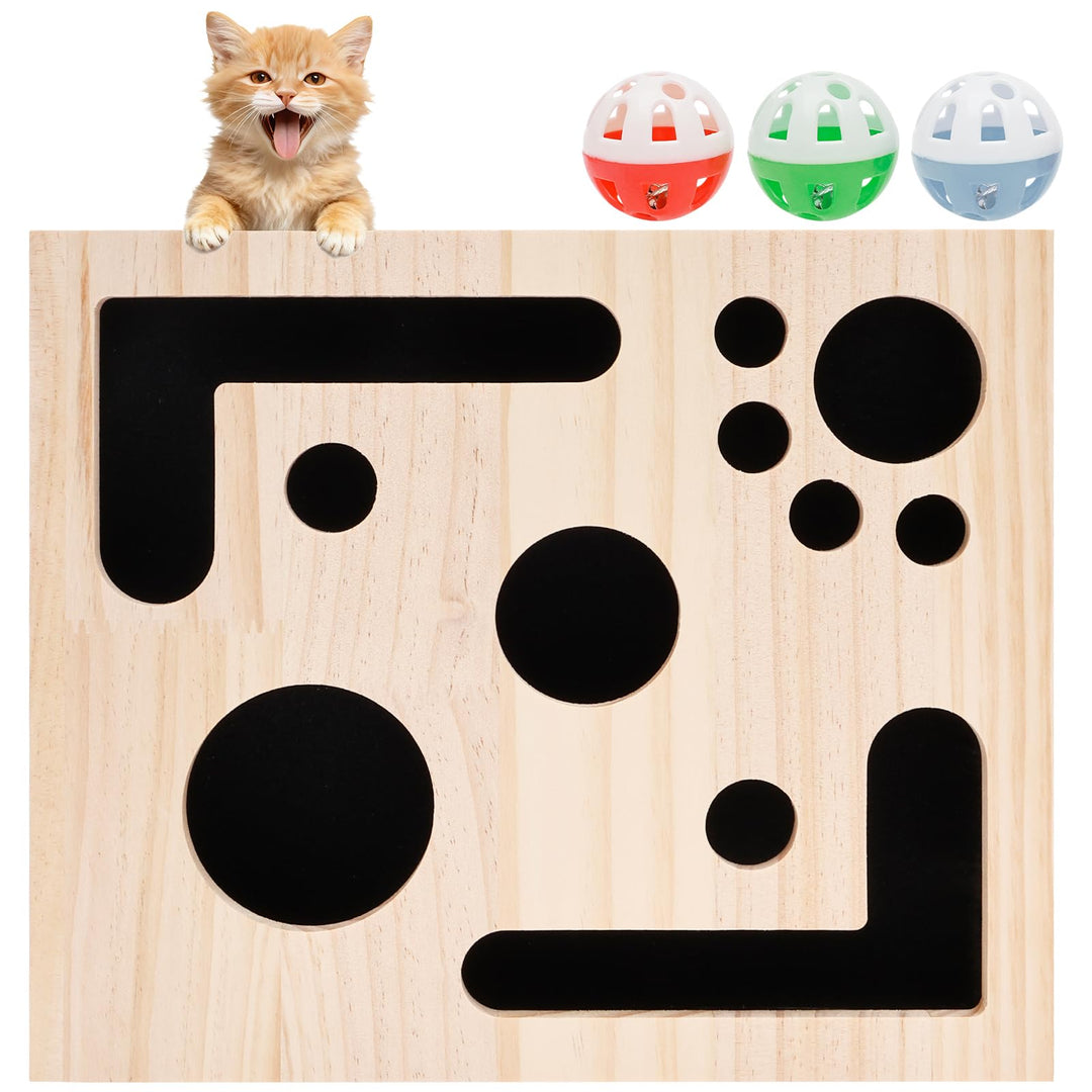 Beschäftigungsbox Krallenfeile Katze, 29,5×24,5×6 cm Kratzpuzzle Spielbox Holz Katzen Kratzbrett mit