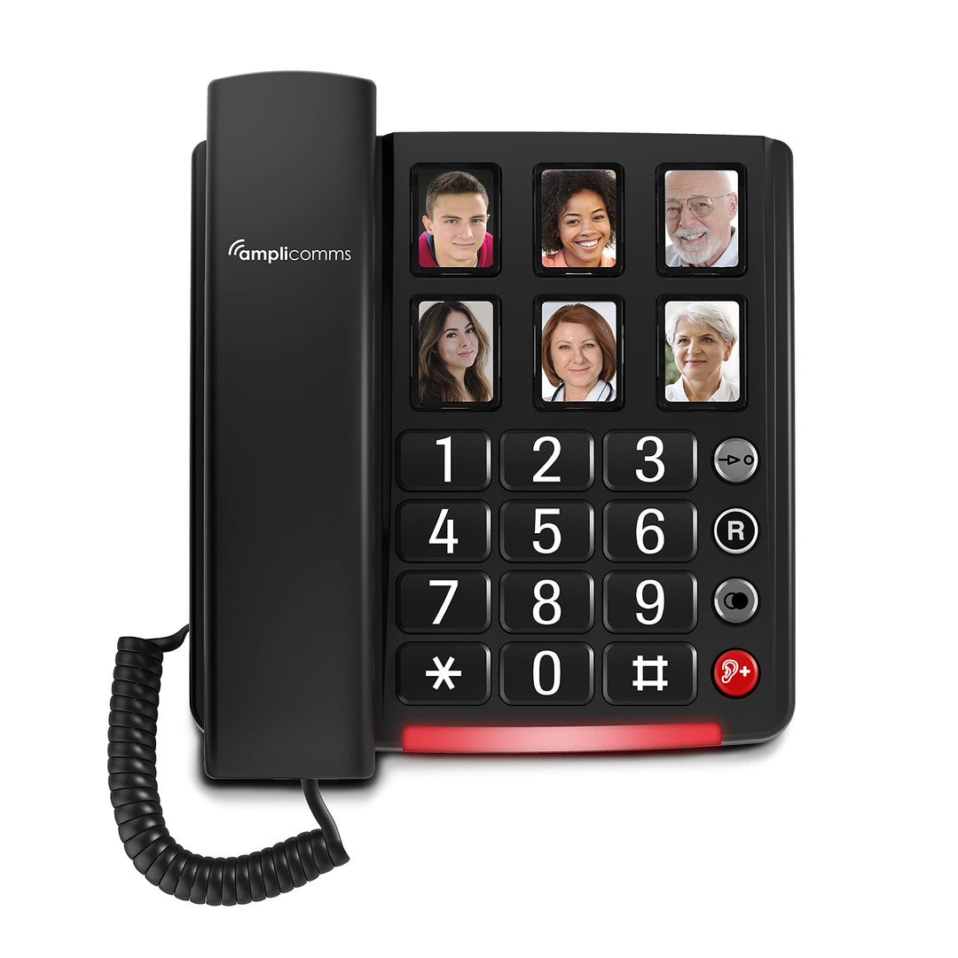 Amplicomms BigTel 40 Plus, schnurgebundenes Grosstasten-Telefon, sechs Foto-Direktwahltasten, Audio-