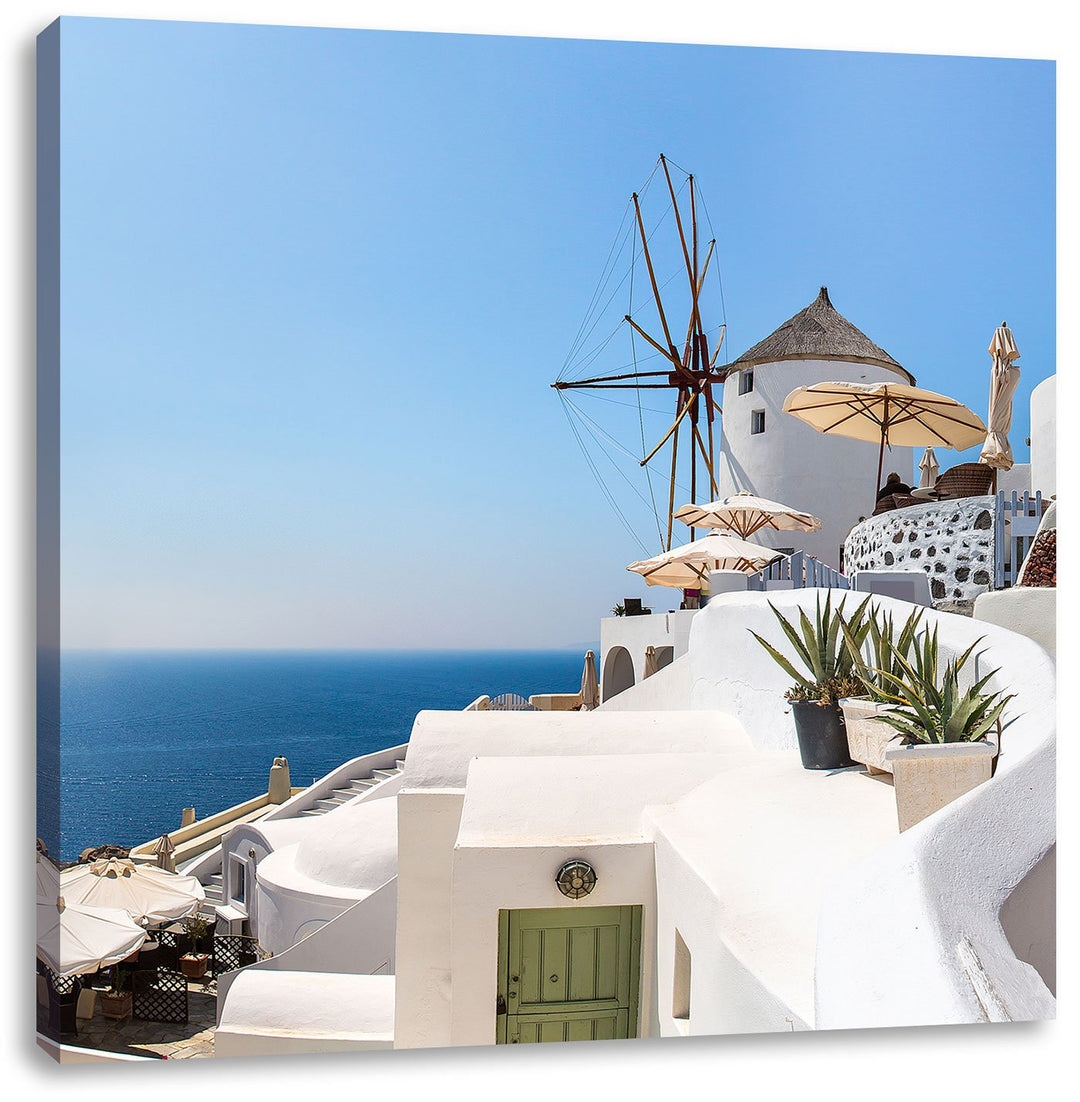 Pixxprint Stadt am Meer, Format: 70x70 auf Leinwand, XXL riesige Bilder fertig gerahmt mit Keilrahme