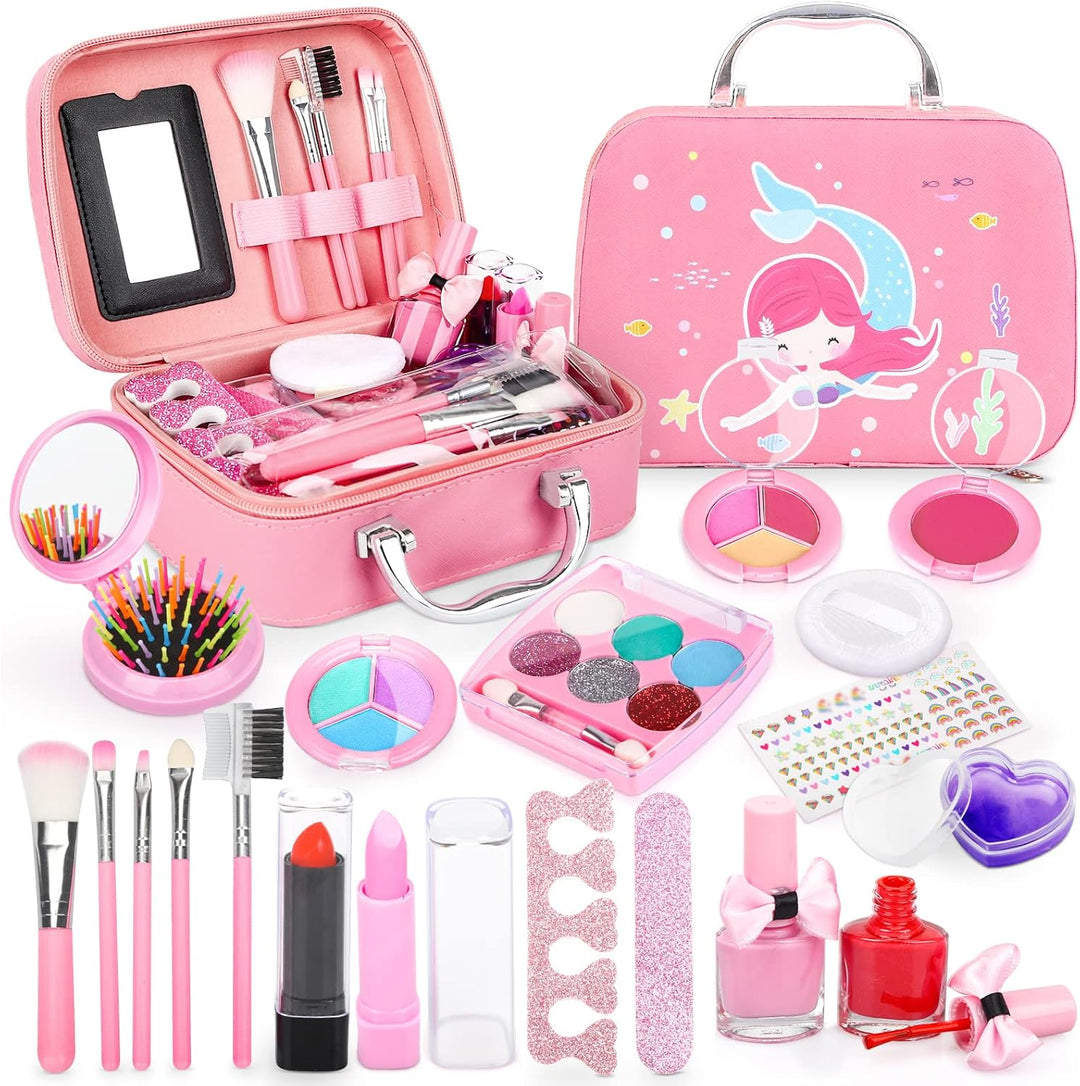 Dreamon Kinderschminke mädchen, Waschbar Make up Spielzeug für Mädchen Kinder Nagellacke mit Koffer