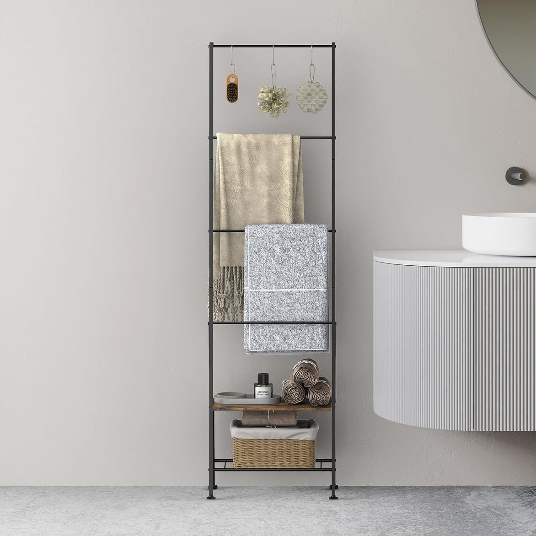 Badezimmer-Handtuchleiter mit Ablage und Haken,150 cm Handtuchhalter Freistehende Deckenleiter, für