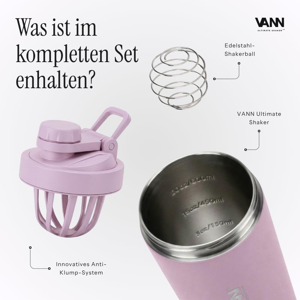 VANN Shaker Proteinshake 750ML - Thermo Shaker Edelstahl [12h kalt], Ideal als Schüttelbecher [Gym,