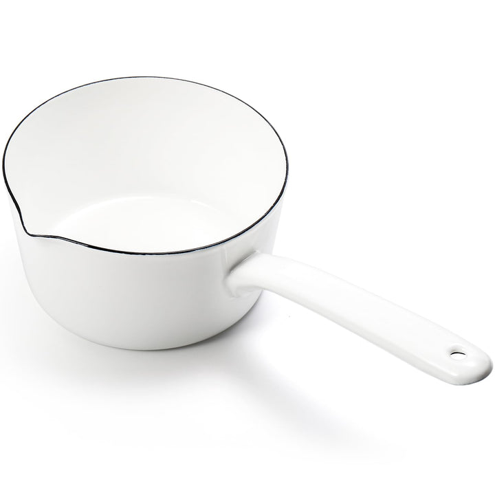 Peohud Stieltopf mit langem Griff aus Emaille, Induktion 16cm Topf Klein Stielkasserolle, Milchtopf