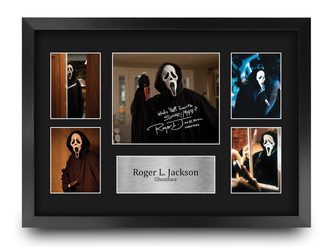 HWC Trading FR A3 Roger L Jackson Scream Ghostface Geschenke Geducktes Signiertes Autogramm Fotodisp