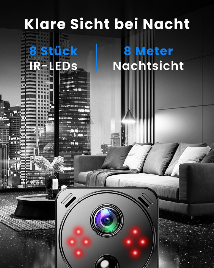 4K Mini Kamera 2,4/5GHz WLAN Überwachungskamera Innen WiFi Camera mit Live Übertragung aufs Handy, P