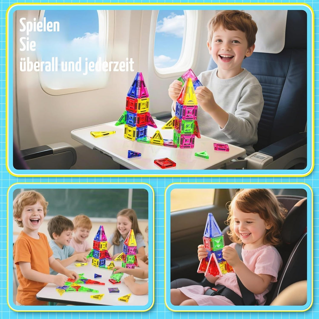 Mini Magnetbausteine 40 Teile Reiseset - Tragbare Eisenbox mit Tieren & Fahrzeugen, Kreatives Magnet