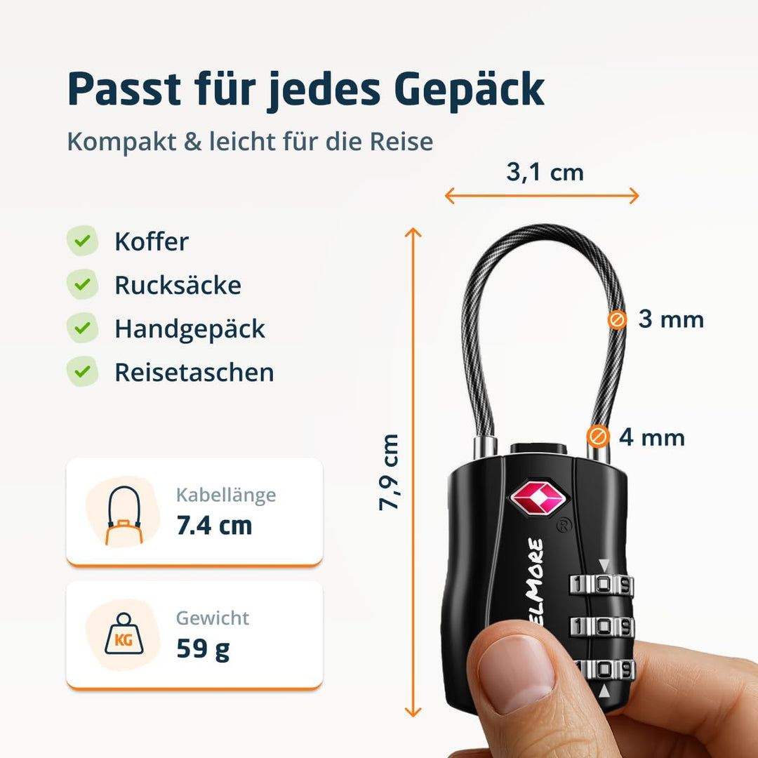 10er-Pack TSA-Genehmigte Reise-Kombinations-Kabelschlösser für Koffer und Rucksäcke – Schwarz, 10 St