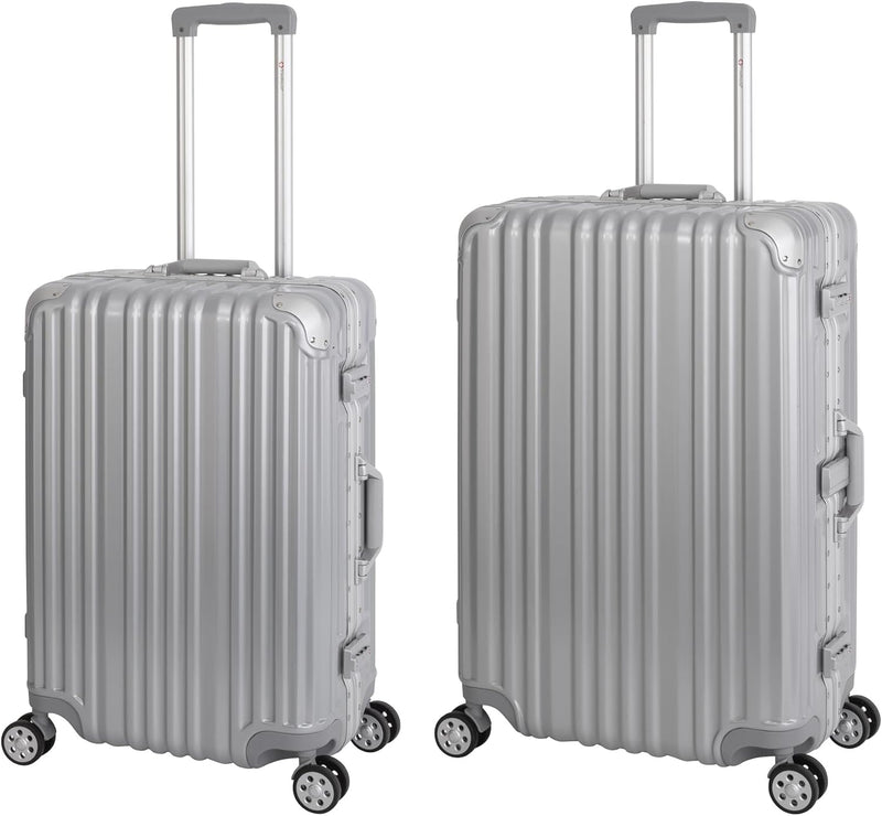 Travelhouse London Koffer Silber M-65cm, L-75cm · 2er-Set · Alu-Rahmen · Polykarbonat Hartschale · M