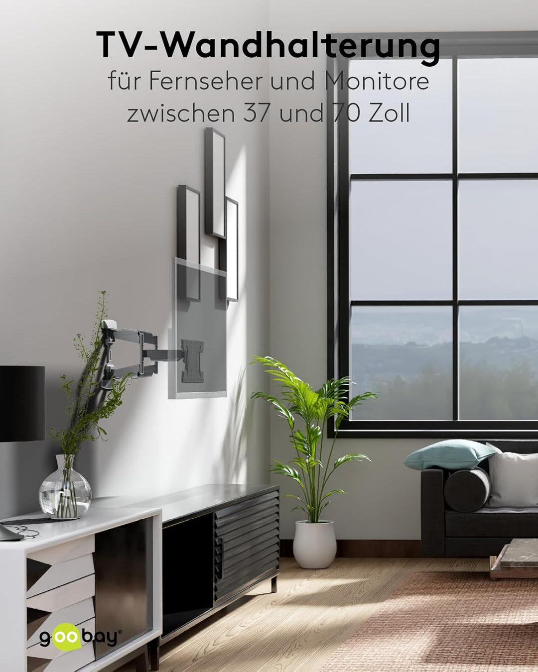 goobay TV Wandhalterung – Ideal für OLED-, Flatscreen and Curved Fernseher von 37 bis 70 Zoll, Fullm