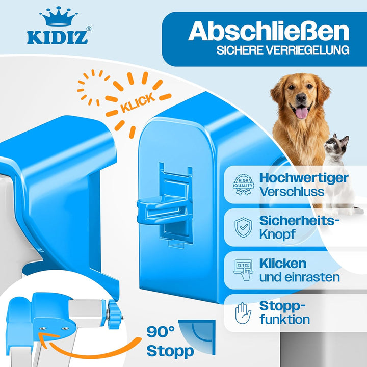 Kidiz® Türschutzgitter Absperrgitter Treppengitter Kindergitter | Gitter Haustier | ohne Bohren | be