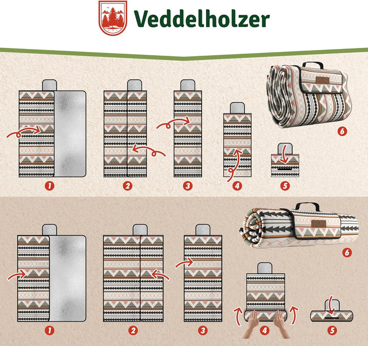 Veddelholzer 200 x 200 cm Boho Picknickdecke wasserdicht, sandfeste Stranddecke XXL isoliert & gepol