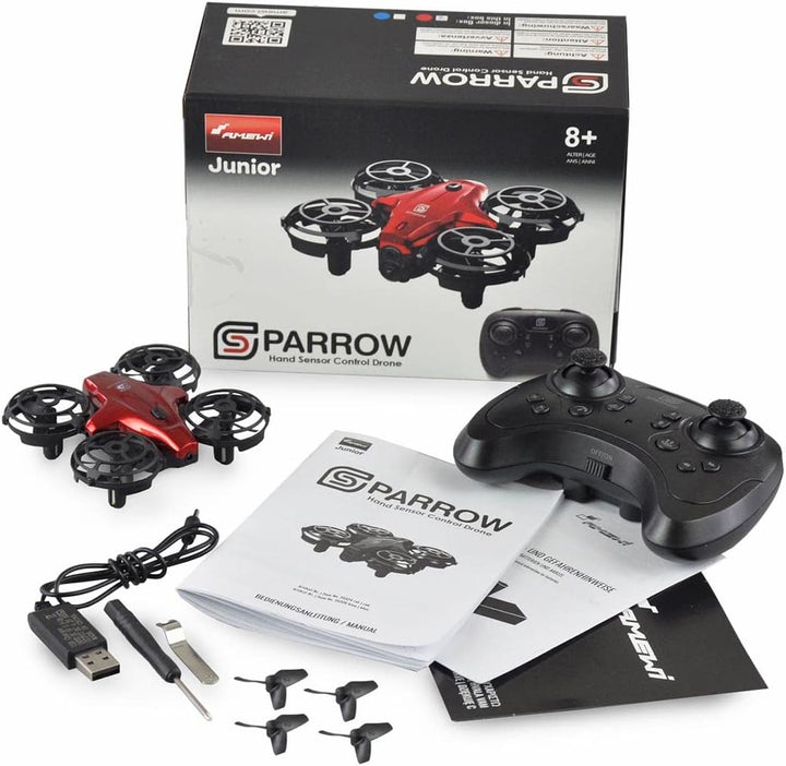Amewi 25324 Sparrow Mini-Drohne mit Steuerungssensoren, rot