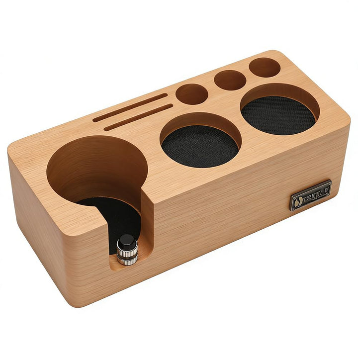 Tamperstation 51mm 54mm aus Buchenholz - Höhenverstellbar mit Drehknopf &amp; Anti-Rutsch Basis | Inkl.