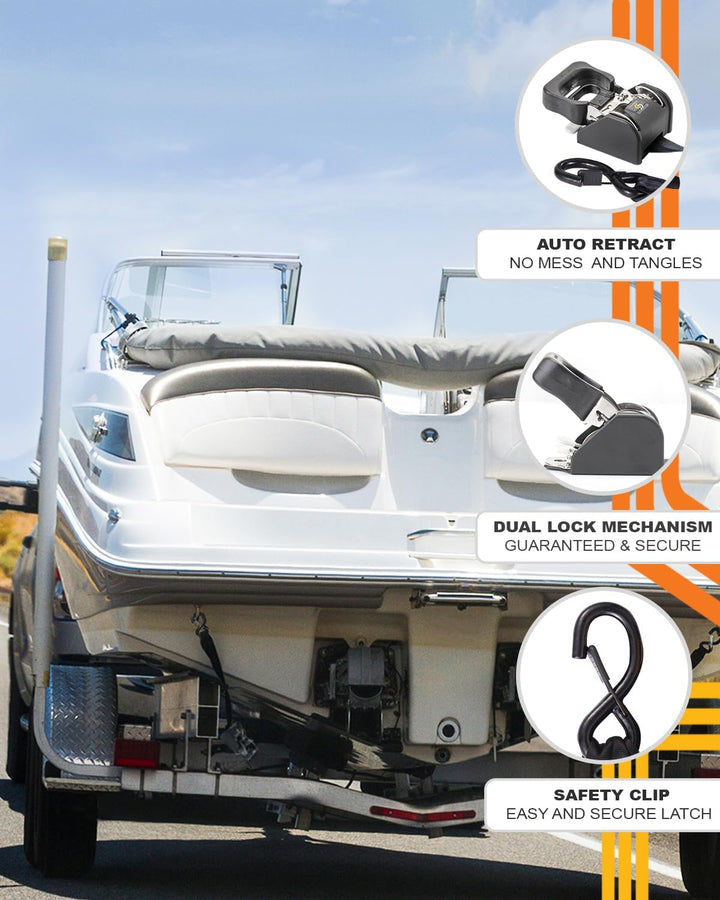 STRAPINNO 2 Stück Edelstahl-Ratschengurte, einziehbar, je 4,2 x 1,2 m, Spanngurte zum Anschrauben –