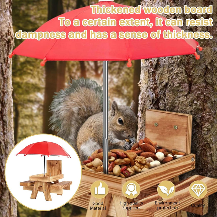 Eichhörnchen Futterhaus Wetterfest, Eichhörnchen-Futtertisch aus Holz mit Regenschirm und Maiskolben