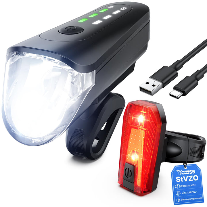 Fahrradlicht Set lichtsensor,Smart Rücklicht mit Bremslicht,Sensor Fahrradlicht StVZO Zugelassen,Int