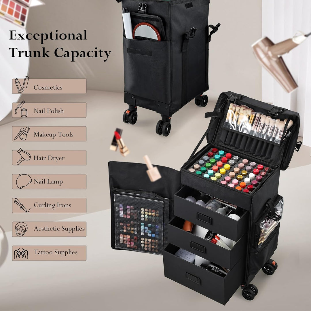 Kosmetikkoffer Make up 4 in 1 Friseurkoffer Nagelkoffer mit 3 Schubladen Beauty Case Koffer mit Roll