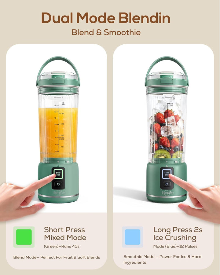 Sangcon Tragbarer Mixer 500ml, Smoothie Maker USB Wiederaufladbar, Mini Standmixer für Fitness, Camp