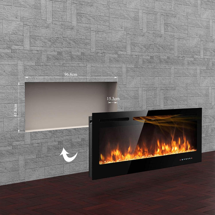 M.C.Haus Elektrischer Kamin, Touchscreen, Glasplatte, Bunte Flamme, Einsatz, Wandmontage, Heizung, F