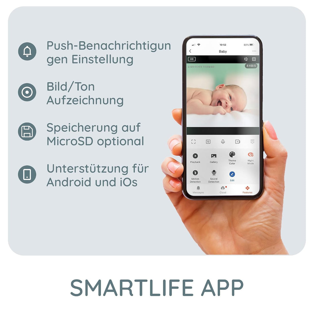 Alecto Smartbaby5 Babyphone mit Kamera - WLAN Babyphone mit Kamera - Gegensprechfunktion - Infrarot-
