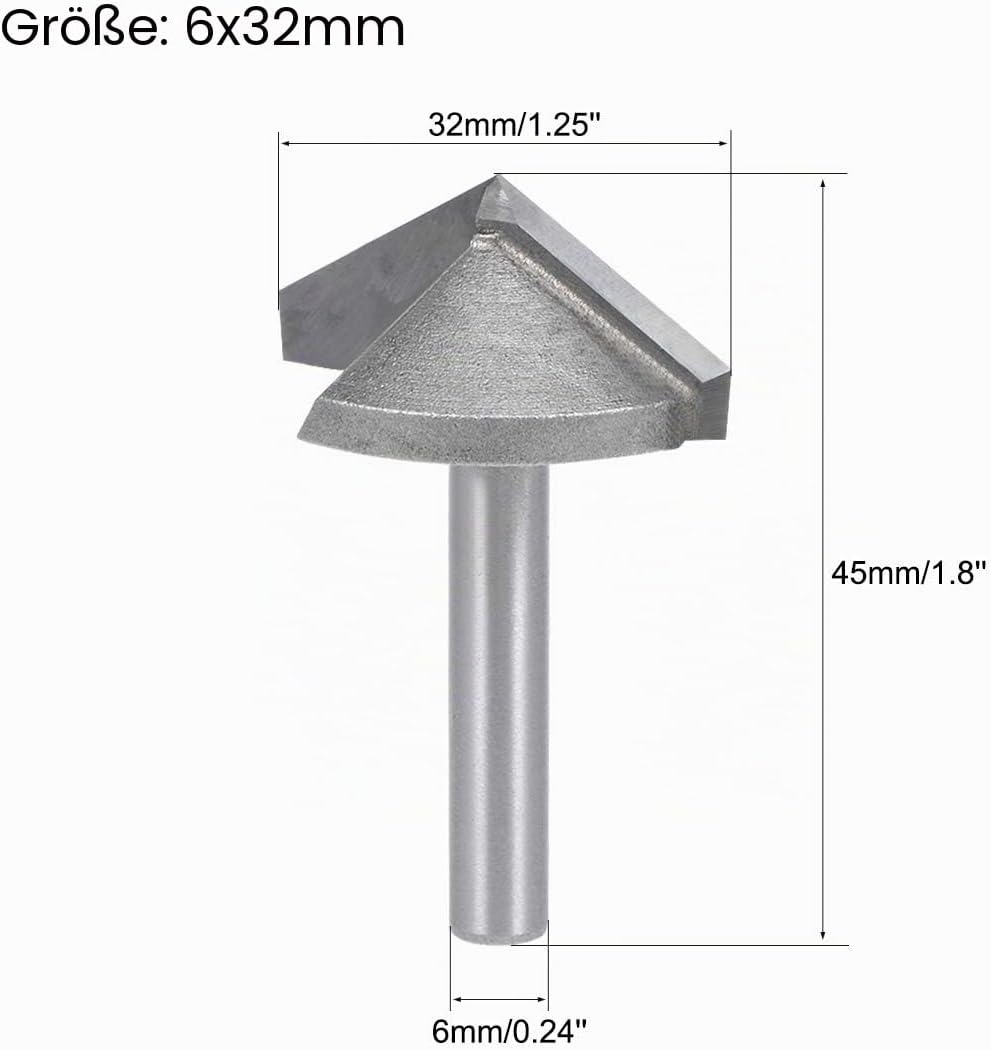 sourcing map 120 Grad V Nut Fräser 32 mm Durchmesser mit 6 mm Schaft Titanstahl bestückter V Nut Bit