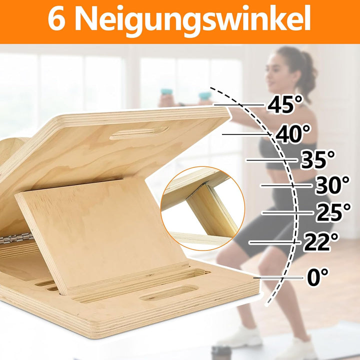 HA BIN Schrägbrett und Slant Board Holz, Verstellbares Slant Board 25°-40°, 1.8 cm Dicke der Holzpla