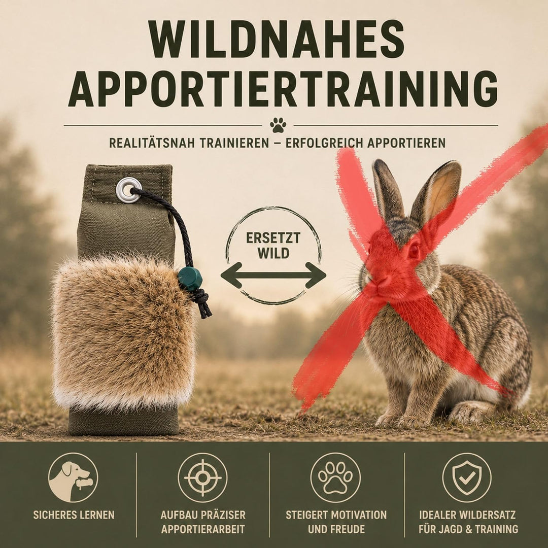 Firedog Dummy mit echtem Kaninchenfell - Robustes Wild-Apportel mit 250g Gewicht (auch für Welpen ge