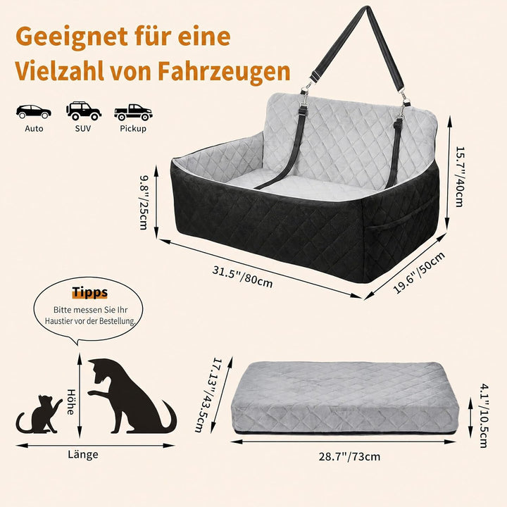 Garvee Hundeautositz 80x50x40cm Plüsch Hundebett Auto Rückbank Waschbar | Wolkenweicher Plüsch Pfleg