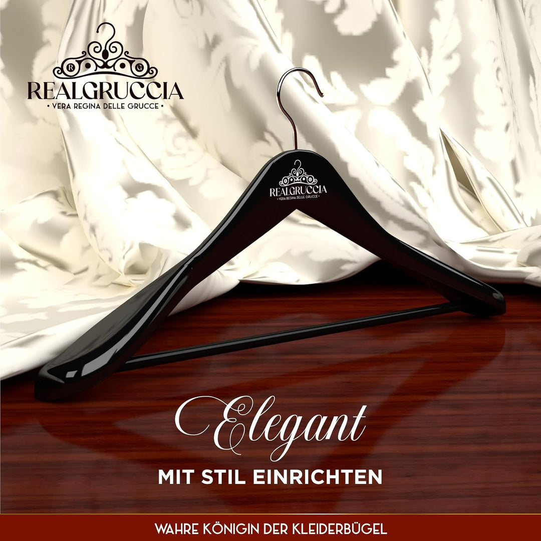 12 Kleiderbügel aus Holz Breite Schulter 24x45cm Farbe Schwarz Holzbügel Hosen und Hemden - RealGruc