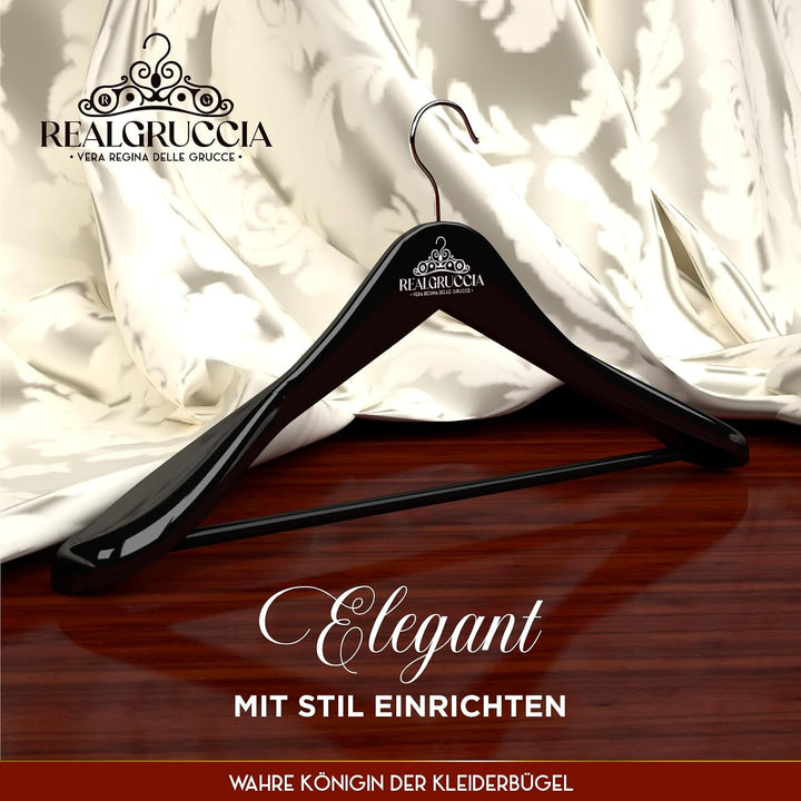 12 Kleiderbügel aus Holz Breite Schulter 24x45cm Farbe Schwarz Holzbügel Hosen und Hemden - RealGruc